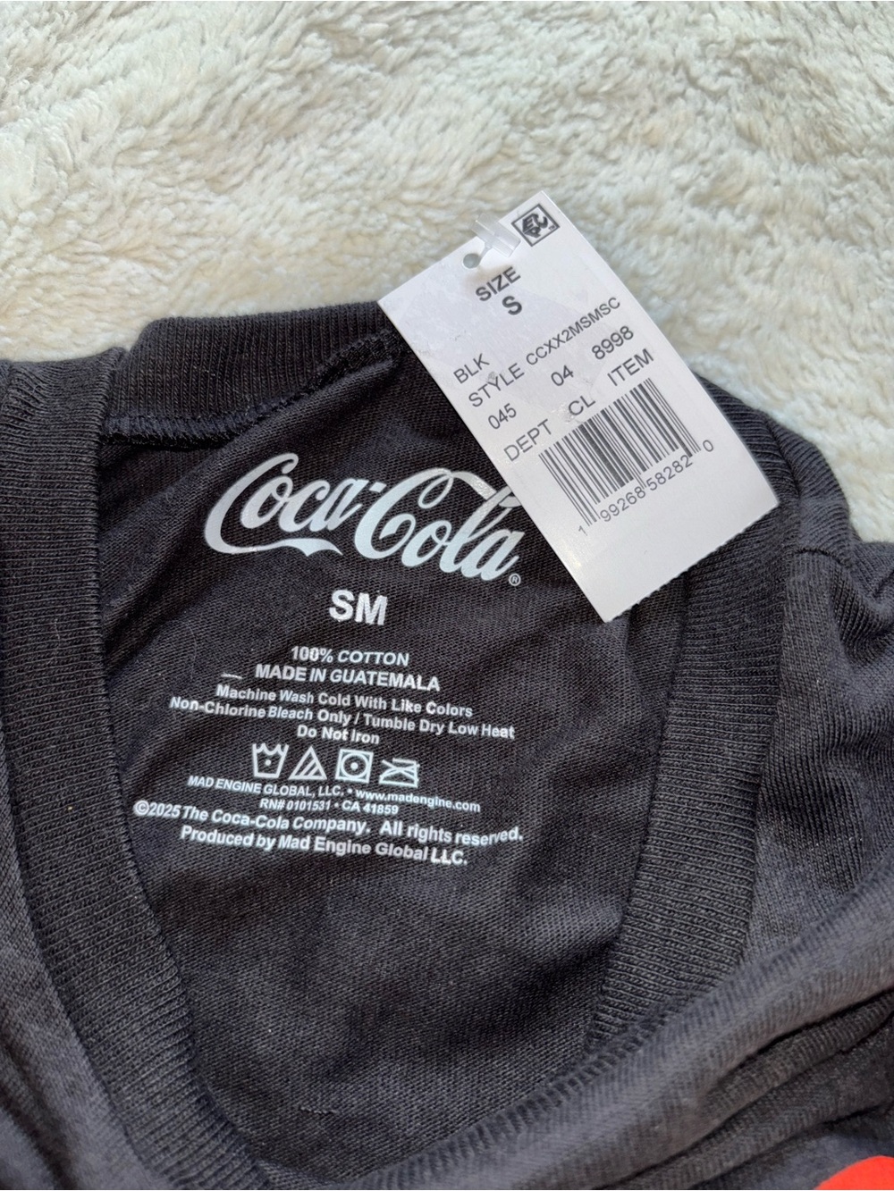Coca Cola Black Short Sleeve Tee with Red Logo and Polar Bear Patch - Picture 3 of 5